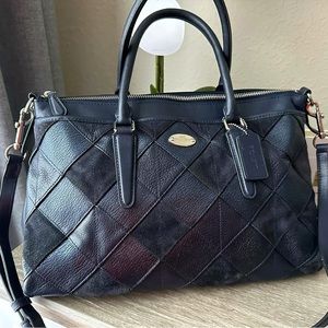 Navy blue leather & suede Coach purse